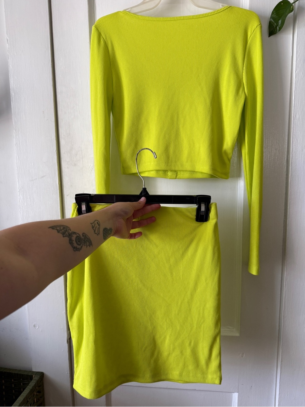 Women’s Neon Lime Long Sleeve Button-Front Top & matching skirt set - Picture 8 of 8